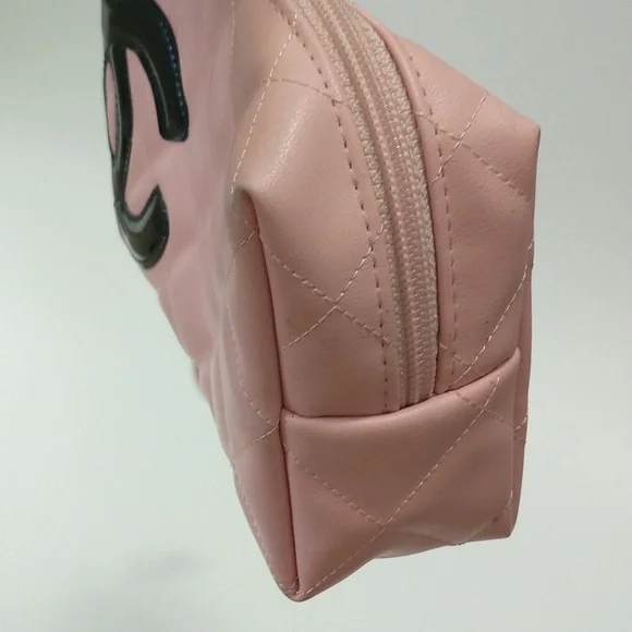 Pink Quilted Cosmetic Case with Black Logo - Picture 4 of 12